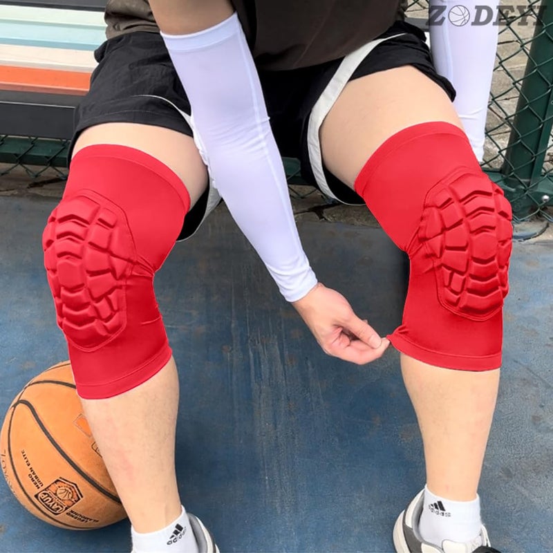 ZODEYI Wrestling Knee Pads Short Knee Sleeve, 2 Pcs Knee Compression Sleeve for Football, Basketball, Volleyball(Red_XL_2 Pcs) - Image 3